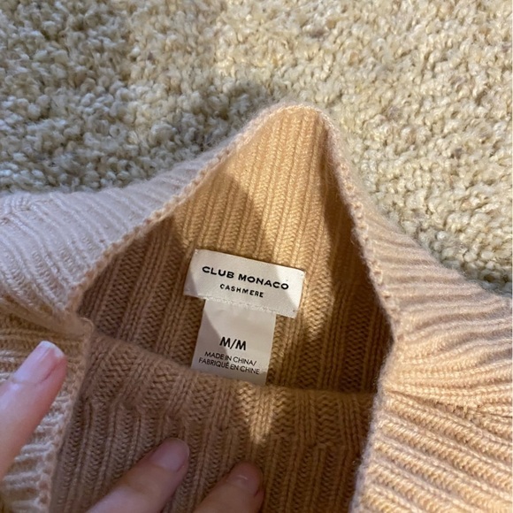 Club Monaco Women’s Cashmere Ribbed Mock Neck Sweater Beige Size M Knit Pullover - Picture 4 of 6